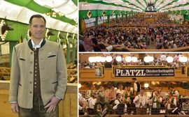 Collage Wiesn Peter Inselkammer Collage of Oktoberfest 2022 with P. Inselkammer and interior shots of the tents at the Oktoberfest.